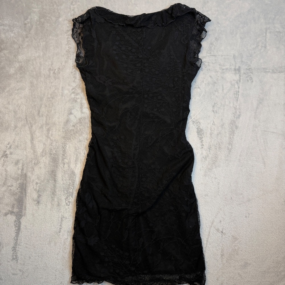 Moa Moa Dress Womens L Black Lace Ruffle Bodycon Witchy Grunge Made in USA 2986 - Picture 6 of 13